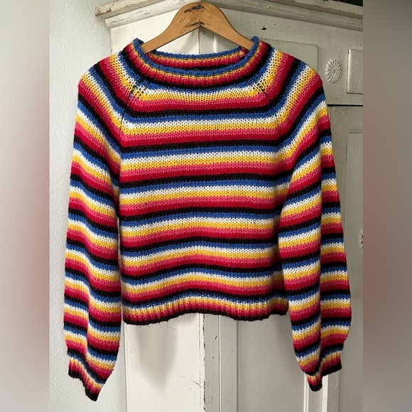 🔥Golden Days Paris | Women’s rainbow tripped balloon sleeve pullover sweater, OS - Picture 12 of 16